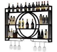 Metal Wall Wine Bottle Rack Hanging Wine Glass Holder Floating Bar Shelf Iron Liquor Display for Home Restaurant Bar Black 140cm - Stylish Wine Storage Solution