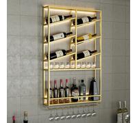 Metal Wall Wine Rack for Bottles & Glasses, Rustic 4-Tier Hanging Wine Holder, Wine Storage nizer for Home Bar, Gold Finish (L39.3-100)
