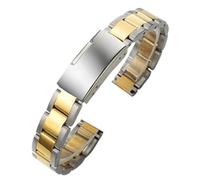 Metal Watch Band Durable Stainless Steel Folding Clasp Replacement 10mm 12mm 14mm 16mm Watch Strap(Silver Gold,16mm)