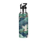 Metal Water Bottle with Straw, Flying Crane Insulated Water Bottles 600ml Drinks Bottle