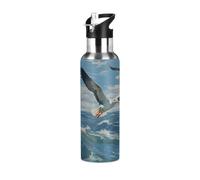 Metal Water Bottle with Straw, Sea Seagulls Flying Insulated Water Bottles 600ml Drinks Bottle