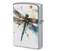 Metal Watercolour Dragonfly Lighter Case Windproof Flip Top Lighter Sleeve Double Sided Vintage Cool Cigarette Pouch Holder Reusable Pocket Protective Cover Men Gifts for Boyfriend Husband