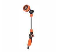 Metal Watering Lance, 48cm Garden Hose Nozzles Spray Guns Long Reach 8 Modes 180° Rotating for Hanging Basket Watering Lawn Watering Car Washing Pet Bathing (Orange)