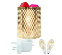 Metal Wax Melt Burner Oil Burner Plug in, Electric Candle Wax Warmer Melter Essential Oil Fragrance Burner, Night Light Aroma Lamp For Home Office Bedroom Gifts & Decor (Golden Round Hole)