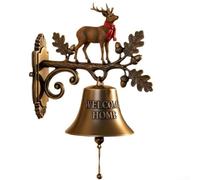 Metal welcome doorbell with festive holiday characters and engraved WELCOME HOME message, designed to brighten entryways and living spaces during the holiday season (A deer)
