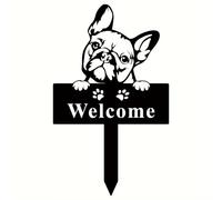 Metal WELCOME Yard Sign Front Yard Stakes French Bulldog Garden Stake 33CM Height Waterproof Decorative Black Stake Lawn Garden Sturdy Art Decor for Outdoor