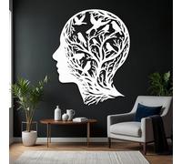 Metal White Abstract Face Wall Art, Metal Tree Branch Nature Art Wall Decor, Face Artwork Decoration Modern Sculpture for Living Room,Bedroom Hallway and Stairs Nature Home Decor (White 30