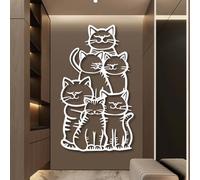 Metal White Cat Wall Art, Metal Pet Funny Outdoor Dining Art Wall Decor, Cat Artwork Decoration Modern Sculpture for Living Room,Bedroom Hallway and Stairs Nature Home Decor (White 30"x17"