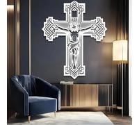 Metal White Jesus Wall Art, Metal Cross Christian Art Wall Decor, Jesus Artwork Decoration Modern Sculpture for Living Room,Bedroom Hallway and Stairs Nature Home Decor (White 28" x 23" /