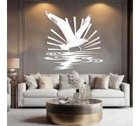 Metal White Seagull Sunset Wall Art, Metal Coastal Beach Nature Art Wall Decor, Seagull Sunset Artwork Decoration Modern Sculpture for Living Room,Bedroom Hallway and Stairs Decor (White 19"