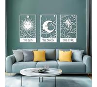 Metal White Tarot Celestial Wall Art, Metal Sun Moon Star Mystical Art Wall Decor, Tarot Celestial Artwork Decoration Modern Sculpture for Living Room,Bedroom Hallway and Stairs Decor (White