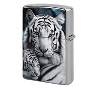 Metal White Tiger Lighter Case Windproof Flip Top Lighter Sleeve Double Sided Vintage Cool Cigarette Pouch Holder Reusable Pocket Protective Cover Men Gifts for Boyfriend Husband