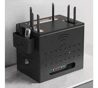 Metal WiFi Router Cabinet - Hide Modem and Cables with Remote Control Storage, Desktop Organizer for Neat Home Office Setup