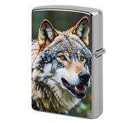 Metal Wild Animals Gray Wolves Lighter Case Windproof Flip Top Lighter Sleeve Double Sided Vintage Cool Cigarette Pouch Holder Reusable Pocket Protective Cover Men Gifts for Boyfriend Husband
