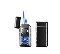 Metal Windproof Dual-Flame Lighter, Adjustable Flame Size, Multiple Ignition Methods, Transparent Viewing Window