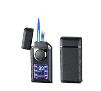 Metal Windproof Dual-Flame Lighter, Adjustable Flame Size, Multiple Ignition Methods, Transparent Viewing Window