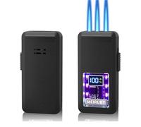 Metal Windproof Triple Flame Lighter with Four Ignition Methods and LED Light, Ignition Count Display, for Men