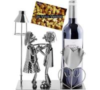 Metal Wine Bottle Holder Couple Dancing under Lantern for 1 Tea Light +Gift Card