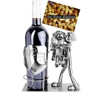 Metal Wine Bottle Holder Couple Lovers with Hearts Rack Table Top + Gift Card