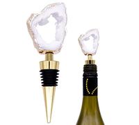 Metal Wine Bottle Stopper, White Agate Stone Decorative Top, Rubber Seals for Airtight Flush
