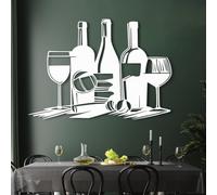 Metal Wine Bottle Wall Art, Wine Glass Wall Decor, Kitchen Bar Decor, Metal Artwork Decoration, Modern Sculpture Home Decor for Living Room,Bedroom Hallway and Stairs Nature (White 90x6