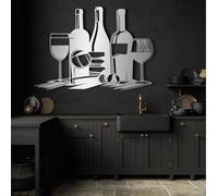 Metal Wine Bottle Wall Art, Wine Glass Wall Decor, Kitchen Bar Decor, Metal Artwork Decoration, Modern Sculpture Home Decor for Living Room,Bedroom Hallway and Stairs Nature (Silver 80x