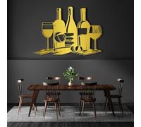 Metal Wine Bottle Wall Art, Wine Glass Wall Decor, Kitchen Bar Decor, Metal Artwork Decoration, Modern Sculpture Home Decor for Living Room,Bedroom Hallway and Stairs Nature (Gold 100x7