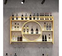 Metal Wine Rack Bar Shelves Wall Mounted Kitchen Storage With Wine Glass Holder Liquor Shelf Mini Bar Liquor Bottle Display Shelf for Kitchen Dining Room Bar Decoration Gold/Black ( Color : Gold , Siz