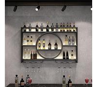 Metal Wine Rack Bar Shelves Wall Mounted Kitchen Storage With Wine Glass Holder Liquor Shelf Mini Bar Liquor Bottle Display Shelf for Kitchen Dining Room Bar Decoration Gold/Black ( Color : Black , Si