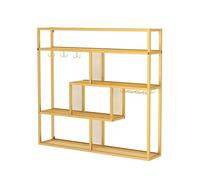 Metal Wine Rack Wall Mounted, Bar Shelves Wall Mounted With LED Light, With Hang Mugs and Wine Glasses for Home Bars & Kitchen(Gold,150x20x120 cm)