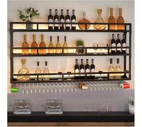 Metal Wine Rack Wall Mounted - Home Bar Unit with Wine Glass Holder & Storage Shelves - Iron Display Stand for Kitchen Cafe & Home Bar (Size: 150cm)