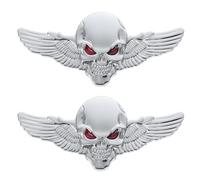 Metal Winged Skull Car Decal 2pcs Horror Style Silver Universal Fit