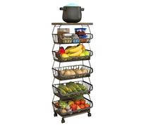 Metal Wire Basket with Wheels, Kitchen Organizer, 6-Tier Stackable Storage Container, Fruit and Vegetable Trolley