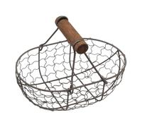 Metal Wire Chicken Egg Basket, Egg Collecting Baskets Fresh Eggs Holder, Multipurpose Vintage Wire Fruit Vegetable Bread Basket with Wooden Handle for Farmhouse Kitchen Counter-top Picnic