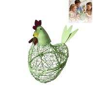 Metal Wire Chicken Egg Basket, Pastel Hen Shaped Storage Holder for Countertop, Rustic Farmhouse Kitchen Organiser and Easter Table Display Decor (Green)