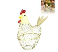 Metal Wire Chicken Egg Basket, Pastel Hen Shaped Storage Holder for Countertop, Rustic Farmhouse Kitchen Organiser and Easter Table Display Decor (Yellow)