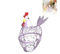 Metal Wire Chicken Egg Basket, Pastel Hen Shaped Storage Holder for Countertop, Rustic Farmhouse Kitchen Organiser and Easter Table Display Decor (Purple)