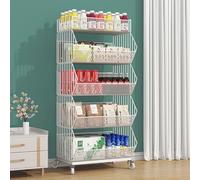 Metal Wire Fruit and Vegetable Basket Rack Stand - Kitchen Storage with Wheels, Snack Shelf for Office and Retail Display, Commercial Use