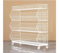 Metal Wire Fruit Vegetable Basket Rack Stand Kitch, Supermarket Shelf Display Rack on Wheels, Snack Organizer for Pantry Shelf Stackable, 5 Shelf(White,4 Tier W120cm)