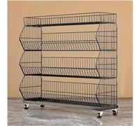 Metal Wire Fruit Vegetable Basket Rack Stand Kitch, Supermarket Shelf Display Rack on Wheels, Snack Organizer for Pantry Shelf Stackable, 5 Shelf(Black,4 Tier W120cm)