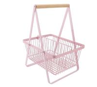 Metal Wire Fruits Storage Basket, Countertop Fruit Basket for Kitchen Counter Organizer, Large Capacity Portable Modern Rectangle Basket with Wooden Handle for Gardening Tool Snack Vegetable(Pink)