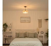 Metal Wire Lampshade Rattan Wicker Band Easy Fit Pendant Shade LED Light Bulb