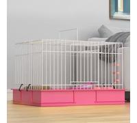 Metal Wire Rabbit Cage with Deepen The Chassis, Small Animal Cage with Handle and Panoramic Sunroof, for Guinea Pigs, Rabbit, Bunny, Hedgehogs(Pink)