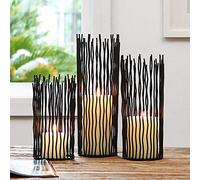 Metal Wire Willow Pillar Candle Holder Set of 3, Creative Wire Cage Candleholder Set for Fireplace Mantel Decoration, 8/10/12 inch Black Tealight Lanterns for Table Centerpiece