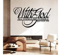 Metal With God All Things Possible Wall Art, Metal Matthew 19:26 Faith Inspirational Wall Artwork Decor, Black Artwork Decoration for Living Room,Bedroom Hallway and Stairs Nature Home