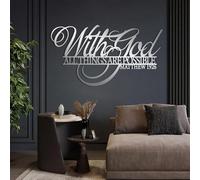 Metal With God All Things Possible Wall Art, Metal Matthew 19:26 Faith Inspirational Wall Artwork Decor, Black Artwork Decoration for Living Room,Bedroom Hallway and Stairs Nature Home