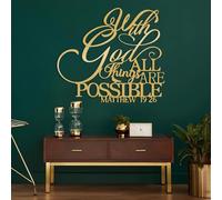 Metal With God All Things Possible Wall Art, Metal Matthew 19:26 Large Bible Verse Wall Artwork Decor, Black Artwork Decoration for Living Room,Bedroom Hallway and Stairs Nature Home De