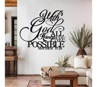 Metal With God All Things Possible Wall Art, Metal Matthew 19:26 Large Bible Verse Wall Artwork Decor, Black Artwork Decoration for Living Room,Bedroom Hallway and Stairs Nature Home De