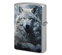 Metal Wolf Sitting in The Snow Lighter Case Windproof Flip Top Lighter Sleeve Double Sided Vintage Cool Cigarette Pouch Holder Reusable Pocket Protective Cover Men Gifts for Boyfriend Husband