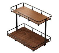 Metal & Wood Bathroom Counter Organizer 2 Tier Countertop Storage Shelf Tiered Spice Rack Dresser Vanity Tray Walnut Color, For Skincare, Cosmetics, Perfumes, Lotions, Toiletries